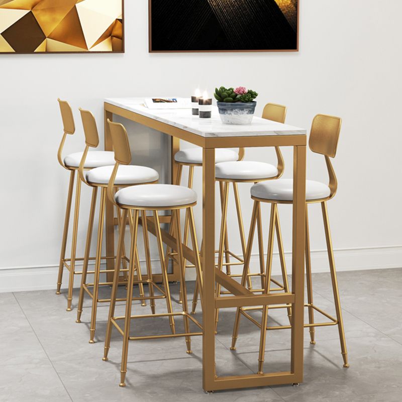 White Faux Marble Bar Height Table Glam Rectangle Bar Dining Table