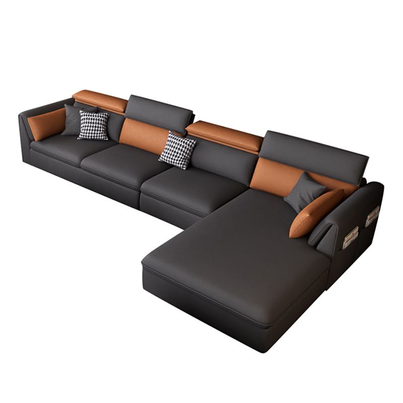 Modern Stain Resistant Faux Leather Pillow Top Arm Sofa with Bolster Pillows Clearhalo 'furn' 'furn_sectionals' 'Furniture' 'furniture_sectionals' 'kitchen' 'kitchen_sectionals' 'Living Room Furniture' 'Sectionals' 1200x1200_a8aca6ee-c4af-4fde-a128-9ecd258c5174