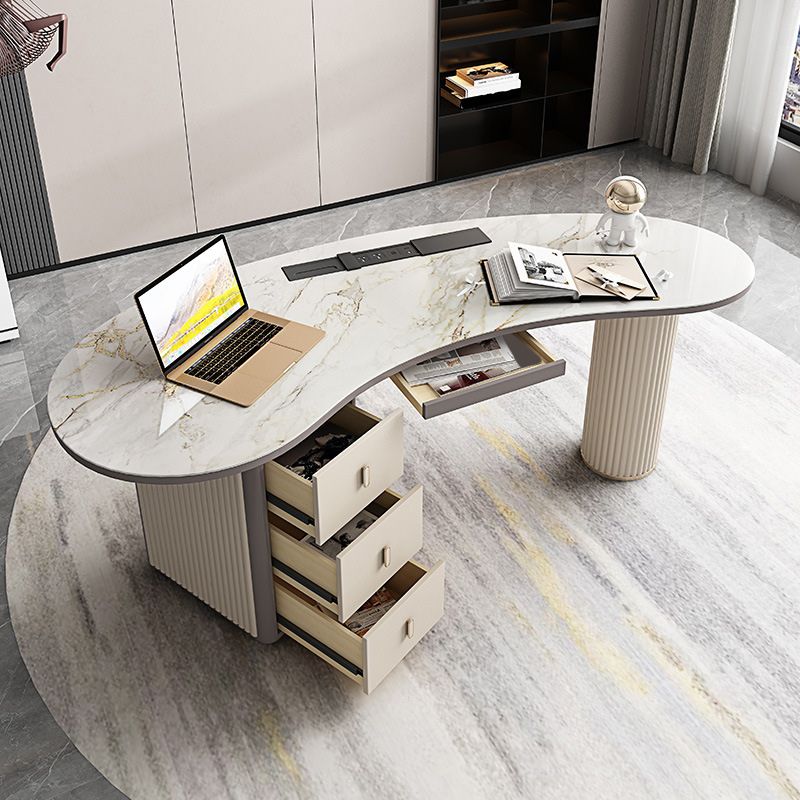 Glam Executive Desk Pedestal 3-drawer Cable Management Office Desk Clearhalo 'furn' 'furn_office_desk' 'Furniture' 'Office Desks' 'Office Furniture' 'office_desk' 1200x1200_a8ad5c5c-8ffb-4ef2-bc68-724549351718