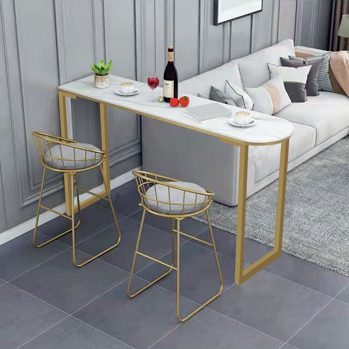 White Stone Top Bar Table Traditional Luxury Bar Table with Sled Base Clearhalo 'Bar Furniture' 'Bar Tables' 'bar_tables' 'furn' 'furn_bar_tables' 'Furniture' 'furniture_bar_tables' 'Kitchen & Dining Furniture' 1200x1200_a8ad8243-a1df-4f21-974a-22f0285333c6