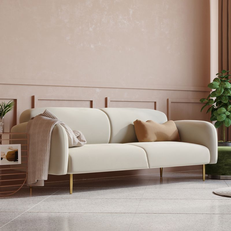 Velvet Modern Standard Sewn Pillow Back Sofa 27.5"W Square Arm with Bolster Pillows Clearhalo 'furn' 'furn_sofas' 'Furniture' 'furniture_sofas' 'kitchen' 'kitchen_sofas' 'Living Room Furniture' 'Sofa' 'sofas' 1200x1200_a8aeb331-f421-416b-879d-8ed88d04bb36