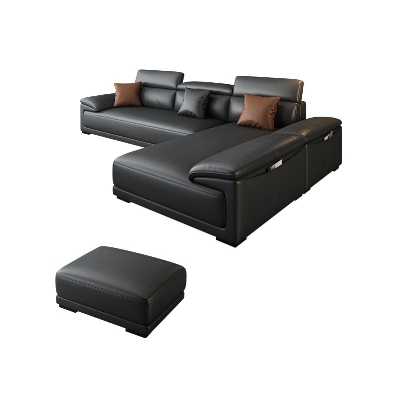 Black Faux Leather Sofa 33.46" H Pillow Top Arm Sofa & Chaise Clearhalo 'furn' 'furn_sectionals' 'Furniture' 'furniture_sectionals' 'Living Room Furniture' 'Sectionals' 1200x1200_a8b35040-09a8-40bd-b8ad-abeffe4830ae