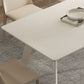 Modern Rectangle Dining Table White Stone Tabletop with Metal Sled Base