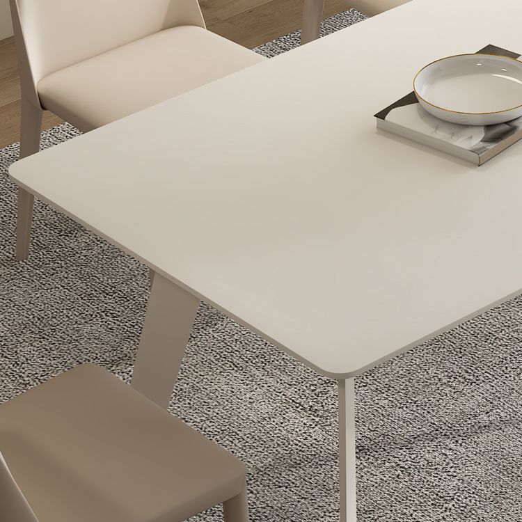 Modern Rectangle Dining Table White Stone Tabletop with Metal Sled Base