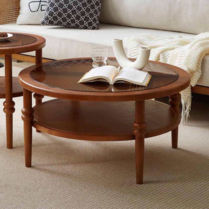 Modern Round Cocktail Table Glass Top Coffee Cocktail Table with Shelf Clearhalo 'Coffee & Accent Tables' 'Coffee Tables' 'coffee_tables' 'furn' 'furn_coffee_tables' 'Furniture' 'Living Room Furniture' 1200x1200_a8b4c0bd-57fb-4fe7-b019-7816379fe790