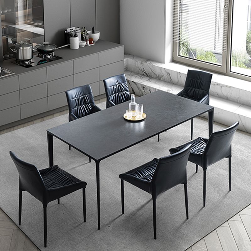 Grey Sintered Stone Top Dining Table Rectangle Table with Metal Base and 4 Legs Clearhalo ' dining_table' 'Dining Tables & Seating' 'Dining Tables' 'Furniture' 'furniture_dining_table' 'Kitchen & Dining Furniture' 'kitchen&dining_furn' 'kitchen' 'kitchen_dining_table' 1200x1200_a8b964bd-c110-402f-92b0-441f1cd14798