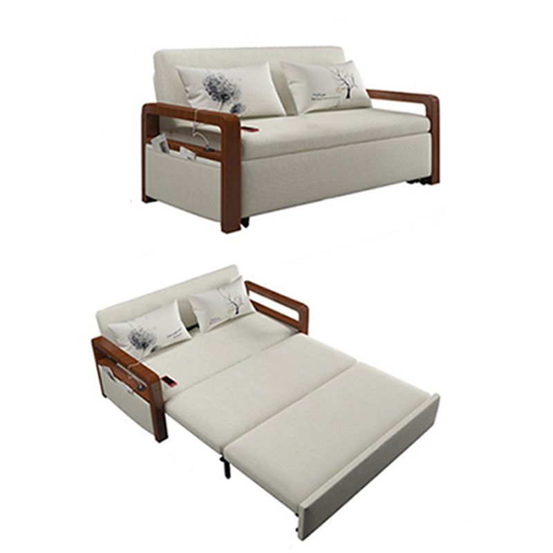 White Futon Sleeper Sofa Bed Contemporary Style with Arms Convertible Sofas Clearhalo 'furn' 'furn_futons' 'Furniture' 'Futons & Daybeds' 'Futons' 'Living Room Furniture' 1200x1200_a8bb091a-4a0a-4417-ac80-e457235d7396