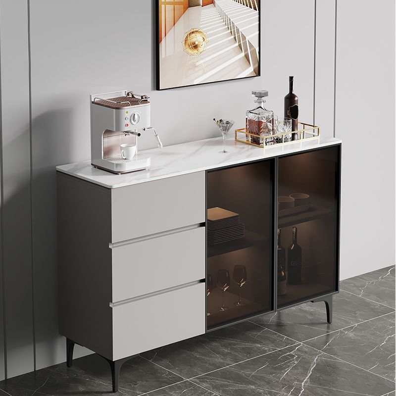 Gabinete moderno de madera de madera de ingeniería 35.4 "H Credenza con luces LED