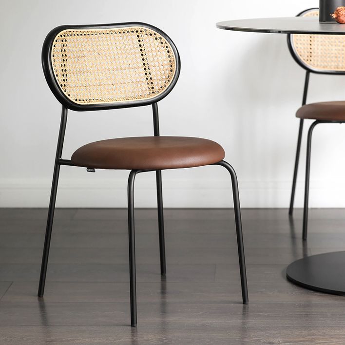 Faux Leather Side Chair Modern Style Cane Back Dining Chair for Indoor Clearhalo 'Dining Chairs' 'Dining Tables & Seating' 'dining_chair' 'furn' 'furn_dining_chair' 'Furniture' 'furniture_dining_chair' 'Kitchen & Dining Furniture' 1200x1200_a8c020c2-9883-47ee-a21a-ca2af42fcdee