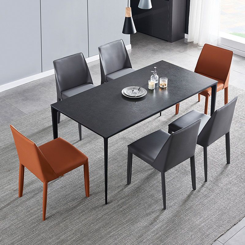 Modern Rectangle Dining Table Sintered Stone Top Table with 4 Black Metal Legs Clearhalo 'Dining Tables & Seating' 'Dining Tables' 'dining_table' 'furn' 'furn_dining_table' 'Furniture' 'Kitchen & Dining Furniture' 1200x1200_a8c10c25-7744-4d3a-a346-d415ce3f0fad