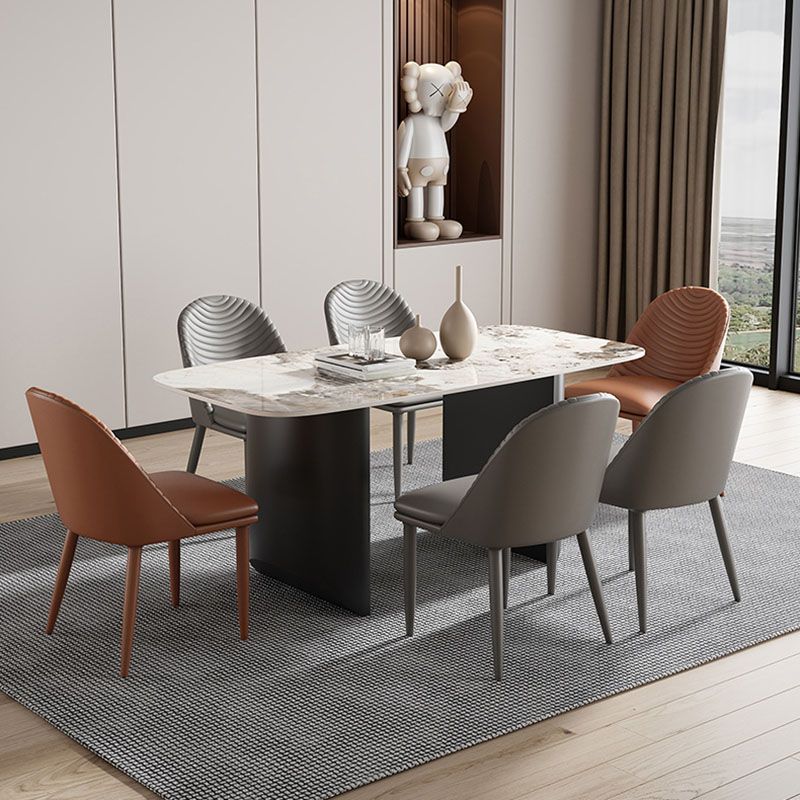 Minimalist Armless Solid Back Chair for Kitchen Leather Dining Chair