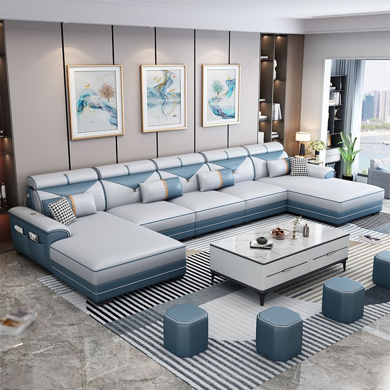 159.44" L x 70.86" W x 35.43" H Adjustable Faux Leather Pillow Top Arm Sectional Clearhalo 'furn' 'furn_sectionals' 'Furniture' 'furniture_sectionals' 'kitchen' 'kitchen_sectionals' 'Living Room Furniture' 'Sectionals' 1200x1200_a8c7186d-4563-4bd8-8bf4-dcb3bc2700f7