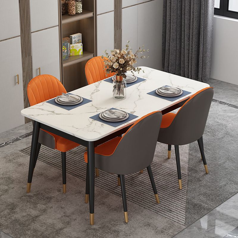 Modern Sintered Stone White Dining Table Set Standard Height Black Legs Dining Set for Home Use Clearhalo 'Dining Room Sets' 'Dining Tables & Seating' 'dining_room_set' 'Furniture' 'furniture_dining_room_set' 'Kitchen & Dining Furniture' 'kitchen&dining_furn' 'kitchen' 1200x1200_a8c8b0d2-20cd-47c5-a0f0-cb4b04b7163c
