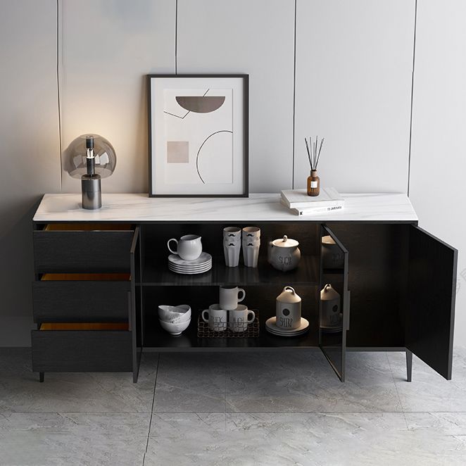 Buffet contemporain bois noir pas pénible avec 3 tiroirs armoires incluses crédenza