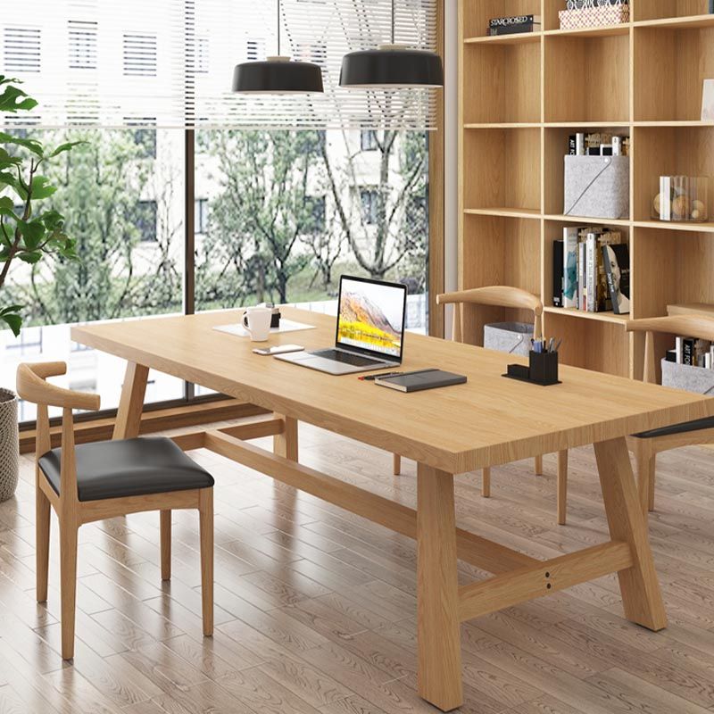 Contemporary Natural Wood Table Pine Rectangle Dining Table with Trestle Clearhalo 'Dining Tables & Seating' 'Dining Tables' 'dining_table' 'furn' 'furn_dining_table' 'Furniture' 'furniture_dining_table' 'Kitchen & Dining Furniture' 'kitchen' 'kitchen_dining_table' 1200x1200_a8cdbb00-6016-4ec3-bad7-a921d5c6df5a
