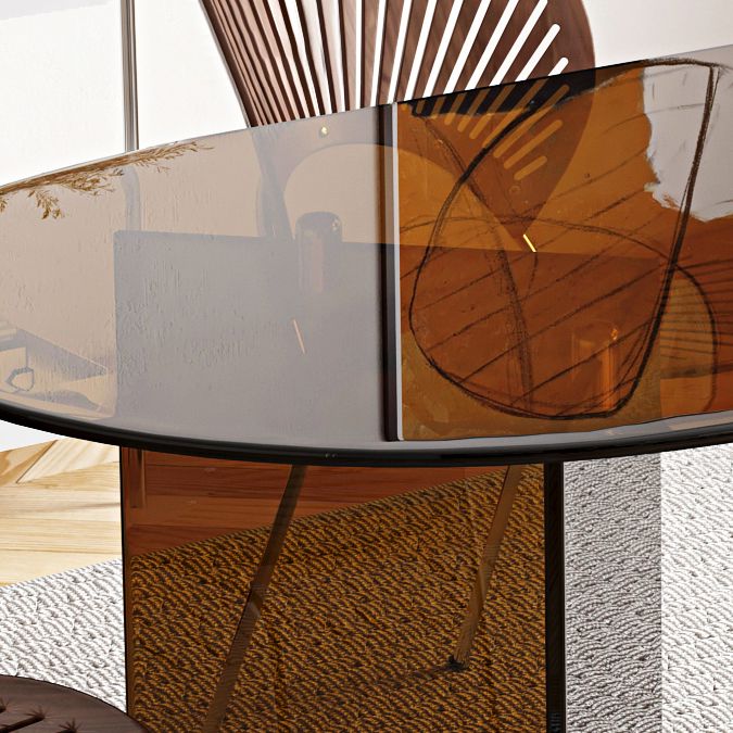 Glass Dining table Modern Oval Dining Table with Double Pedestal