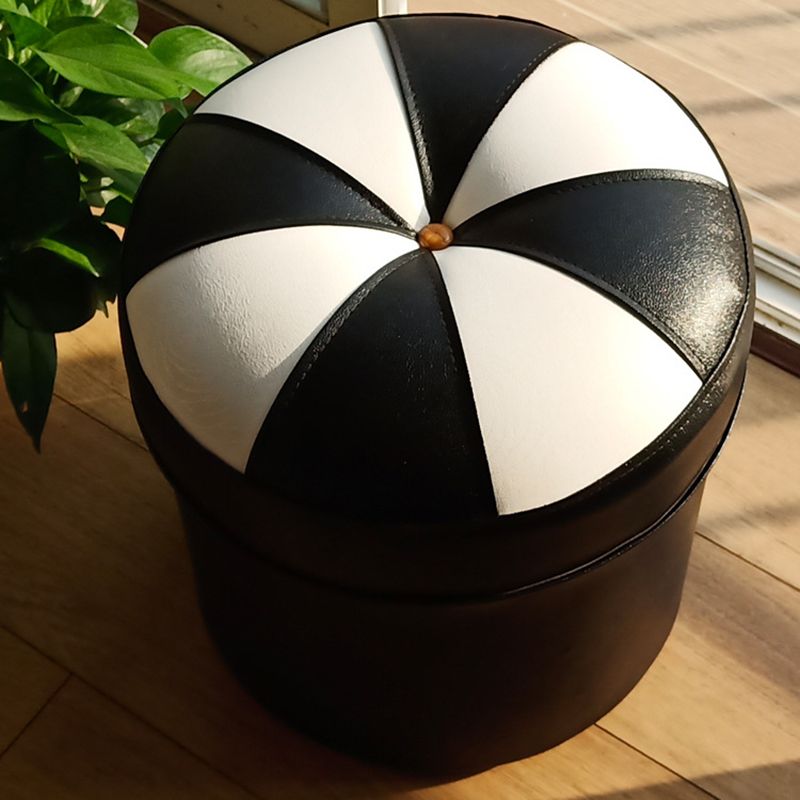 Mid-Century Modern Pouf Ottoman PU Leather Upholstered Tufted Patchwork Round Ottoman Clearhalo 'furn' 'furn_ottomans_poufs' 'Furniture' 'Living Room Furniture' 'Ottomans & Poufs' 'ottomans_poufs' 1200x1200_a8d69068-7430-4a17-a084-04332e045cb1