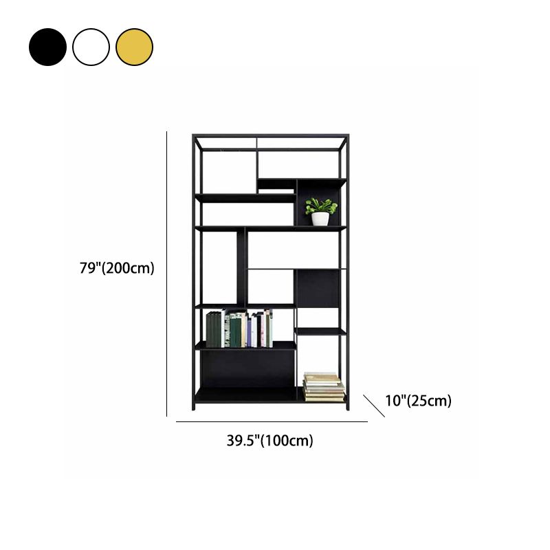 10" W Open Storage Bookcase Black / Gold / White Metal Bookshelf with Shelves