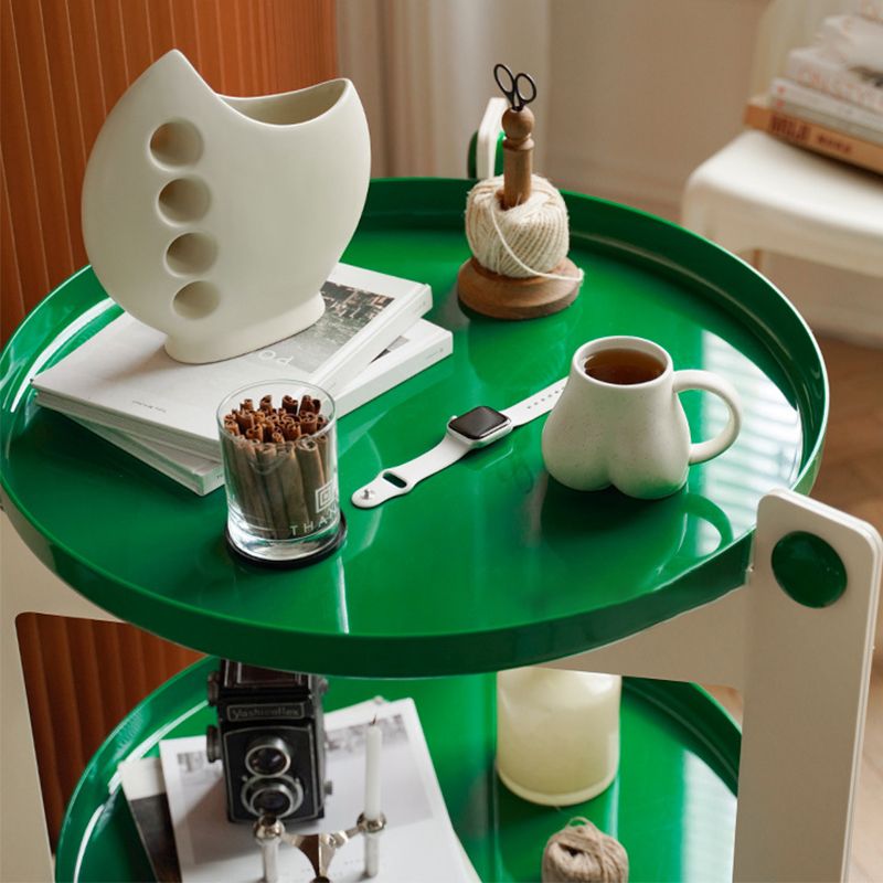 Contemporary Tray Top End Table Set Dia 25.6" 2 - Tier Side Table with Casters