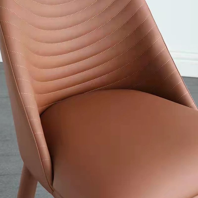 Moderne stijl metalen eetkamerstoel faux lederen armloze eetkamerstoel voor huisgebruik