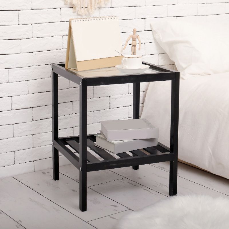 Modern Style Pine with Storage Rack Black/different/wood Color Square Side Table