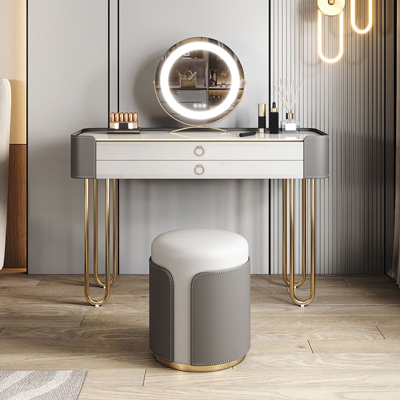 Bedroom Make-up Vanity Luxurious 2-Drawer Vanity Desk with Stool Clearhalo 'Bedroom Furniture' 'furn' 'furn_makeup_vanities' 'Furniture' 'Makeup Vanities' 'makeup_vanities' 1200x1200_a8ecabfe-c83e-4420-b223-401ba200caf4
