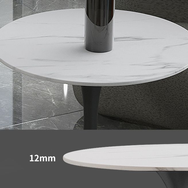 Black Metal Base Traditional Luxury Round Table Sintered Stone Dining Table with Pedestal Clearhalo 'Dining Tables & Seating' 'Dining Tables' 'dining_table' 'furn' 'furn_dining_table' 'Furniture' 'Kitchen & Dining Furniture' 1200x1200_a8ed7fb7-837b-498e-b757-06b536c16c44