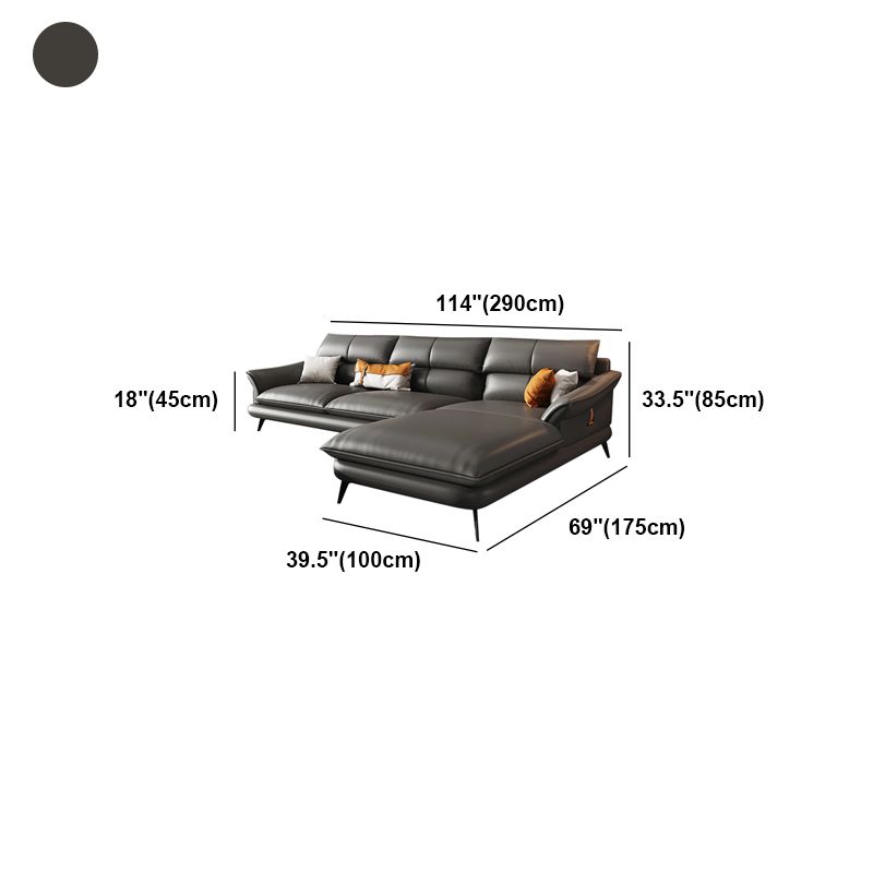 Black Genuine Leather Sectionals/Sofa with Pillow Back for Living Room