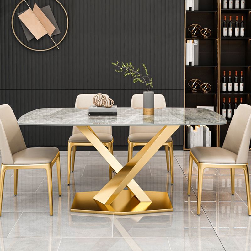 Tavolo da pranzo in pietra sinterizzato rettangolo tradizionale tavolo da pranzo di lusso con cornice dorata