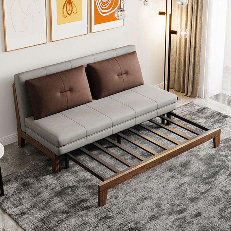 Faux Leather Armless Contemporary Bed Settee with Pillows in Grey Clearhalo 'furn' 'furn_sofas' 'Furniture' 'Living Room Furniture' 'Sofa' 'sofas' 1200x1200_a8f1d046-b9ee-41ac-912d-5e4e4f81cab1