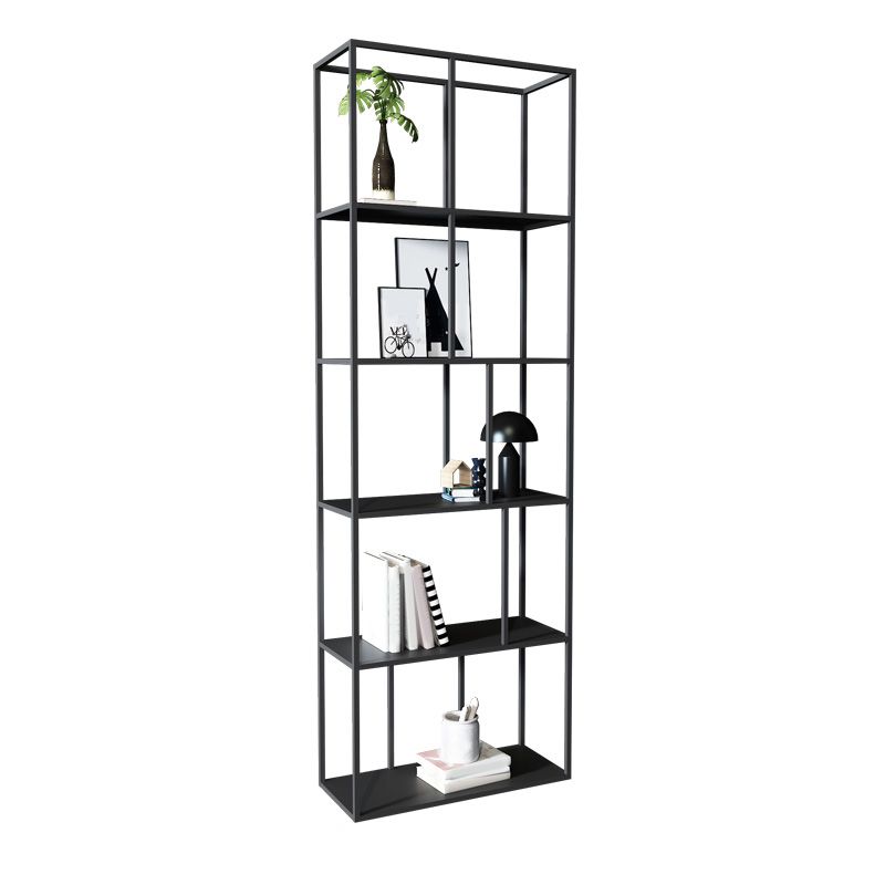 Modern Style Open Back Bookcase Metal Frame Bookshelf in Black