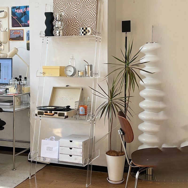 Bibliothèque acrylique à échelle de bibliothèque ouverte contemporaine avec étagères avec étagères