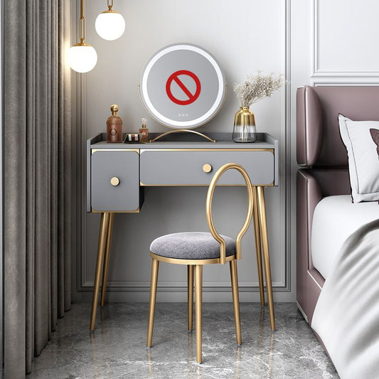 Glam 32.28 "H in legno 2-cassetto da toeletta da trucco sgabello da vanità