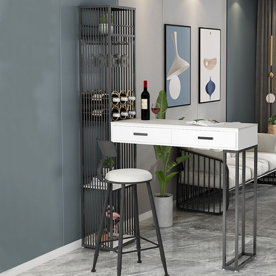 2-Drawer Modern Steel Bar Dining Table White Stone Top Indoor Bistro Table with Wine Rack Clearhalo 'Bar Furniture' 'Bar Tables' 'bar_tables' 'furn' 'furn_bar_tables' 'Furniture' 'furniture_bar_tables' 'Kitchen & Dining Furniture' 1200x1200_a8fa1b08-4ae1-4715-a242-0d174add4649