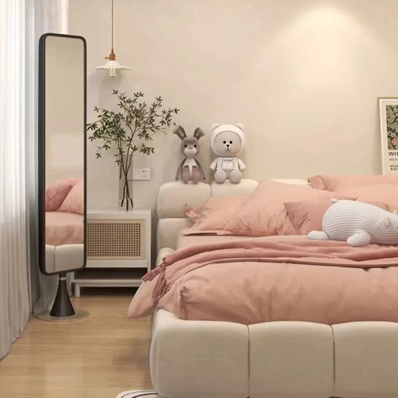 Lit standard contemporain avec tête de lit en cuir authentique touflée