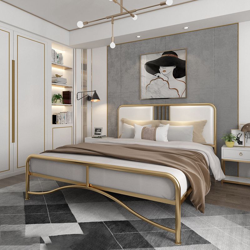 Glam Metal Open-Frame Bed with Rectangular Upholstered Headboard