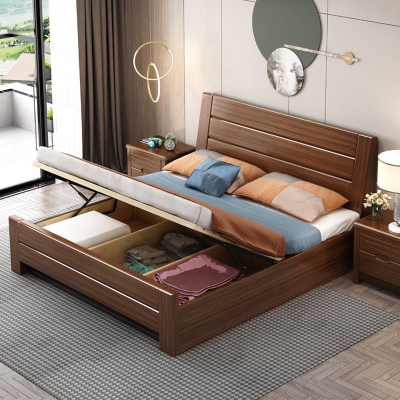 84.65 inch Wide Scandinavian Bed Frame Solid Wood Espresso Bed with Headboard