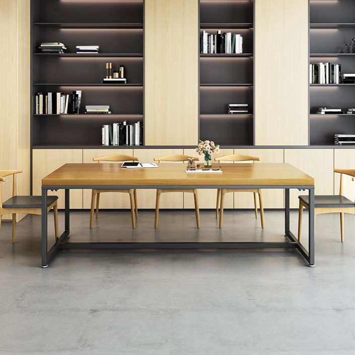 Rectangle Trestle Base Industrial Dining Table Solid Wood Fixed Table Clearhalo ' dining_table' 'Dining Tables & Seating' 'Dining Tables' 'furn' 'furn_dining_table' 'Furniture' 'furniture_dining_table' 'Kitchen & Dining Furniture' 'kitchen&dining_furn' 'kitchen' 'kitchen_dining_table' 1200x1200_a9081e98-a5ff-47be-b7ac-827243d92570