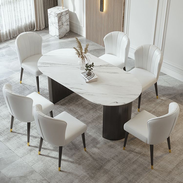 Modern Oval Dining Table White Sintered Stone Dining Table with Double Pedestal Base for Home Clearhalo ' dining_table' 'Dining Tables & Seating' 'Dining Tables' 'furn' 'furn_dining_table' 'Furniture' 'furniture_dining_table' 'Kitchen & Dining Furniture' 'kitchen&dining_furn' 'kitchen' 'kitchen_dining_table' 1200x1200_a90862b4-5311-4aa8-81ca-078f83cb2d58