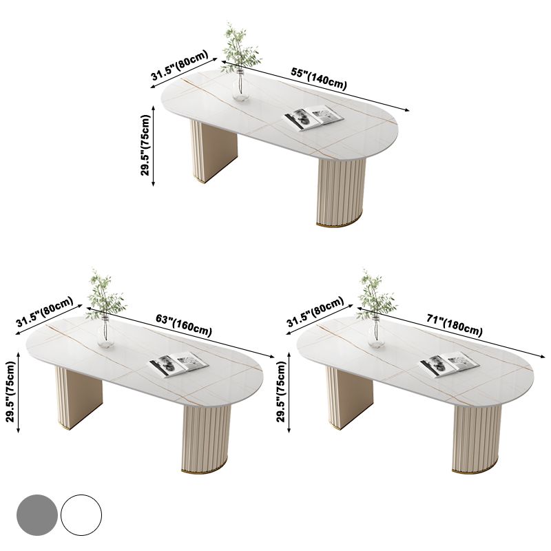 Modern Oval Dining Table Sintered Stone Dining Table with Off White Double Pedestal Clearhalo ' dining_table' 'Dining Tables & Seating' 'Dining Tables' 'furn' 'furn_dining_table' 'Furniture' 'furniture_dining_table' 'Kitchen & Dining Furniture' 'kitchen&dining_furn' 'kitchen' 'kitchen_dining_table' 1200x1200_a90a3594-de74-4edc-85a9-04919e1c4fc3