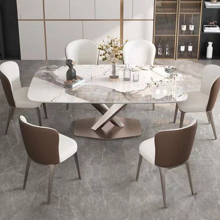 Metal Traditional Luxury Rectangle Table Sintered Stone Top Table with Pedestal