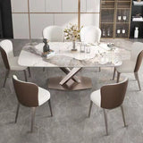 Metal Traditional Luxury Rectangle Table Sintered Stone Top Table with Pedestal