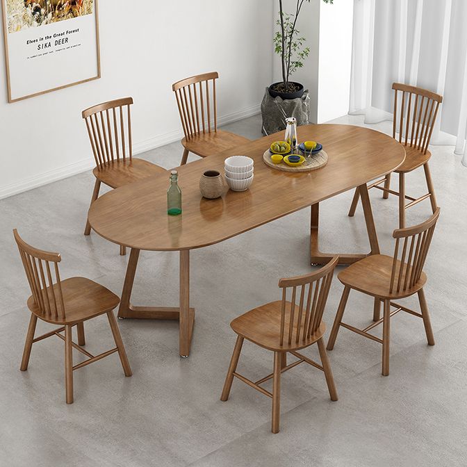Oval Shape Modern Dining Table Brown Tone Fixed Table with Pinewood Solid Wood Clearhalo ' dining_table' 'Dining Tables & Seating' 'Dining Tables' 'furn' 'furn_dining_table' 'Furniture' 'furniture_dining_table' 'Kitchen & Dining Furniture' 'kitchen&dining_furn' 'kitchen' 'kitchen_dining_table' 1200x1200_a90c4cca-b4be-47c0-bc13-809985860604