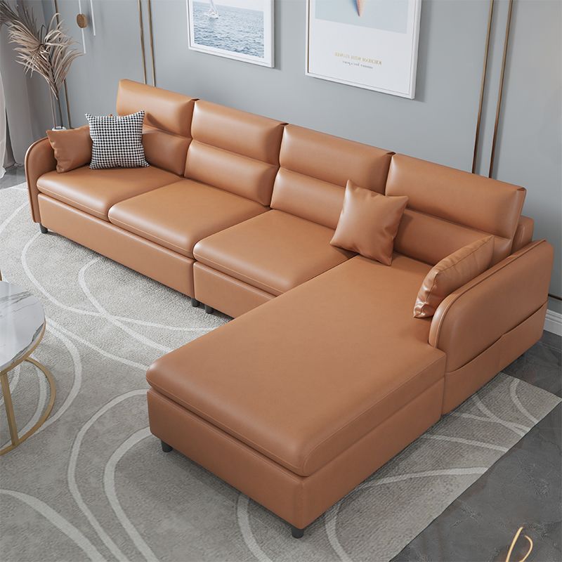 Contemporary Faux Leather Square Arm Sofa with Bolster Pillows, Stain Resistant Clearhalo 'furn' 'furn_sectionals' 'Furniture' 'furniture_sectionals' 'kitchen' 'kitchen_sectionals' 'Living Room Furniture' 'Sectionals' 1200x1200_a912d1ca-0873-4510-a94f-e54a6ccf7013