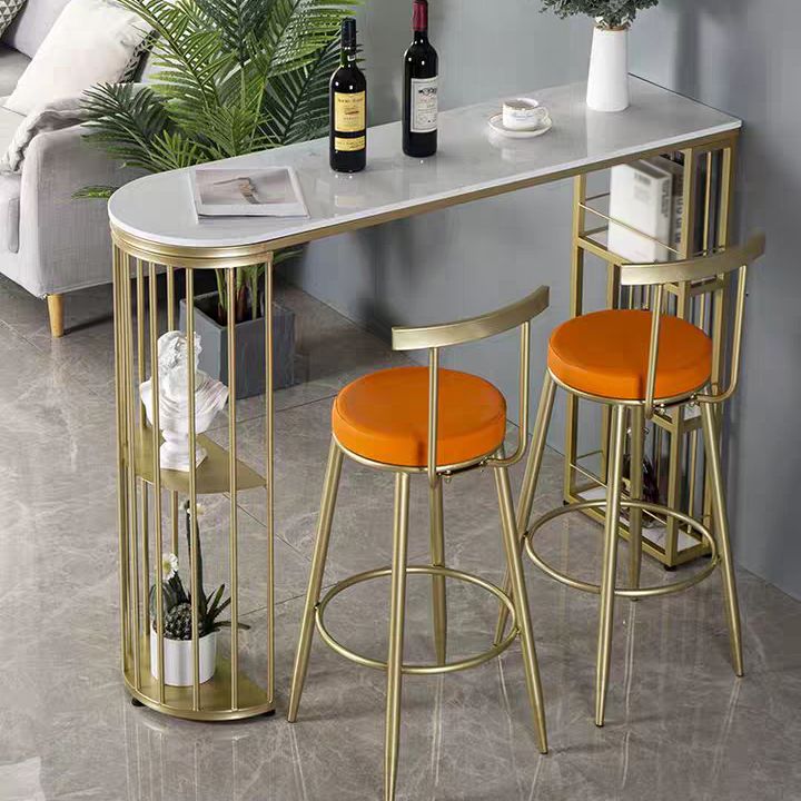 Marble Bistro Bar Desk with Specialty Table Top Double Pedestal Table - 41.3" H Clearhalo 'Bar Furniture' 'Bar Tables' 'bar_tables' 'furn' 'furn_bar_tables' 'Furniture' 'furniture_bar_tables' 'Kitchen & Dining Furniture' 1200x1200_a914582a-de2e-4500-a0f8-99378bea4aa4