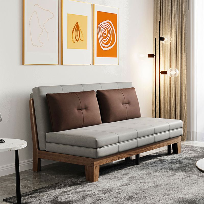 Faux Leather Armless Contemporary Bed Settee with Pillows in Grey Clearhalo 'furn' 'furn_sofas' 'Furniture' 'Living Room Furniture' 'Sofa' 'sofas' 1200x1200_a917f2b4-48c4-4eff-911b-7c1212a5ca39