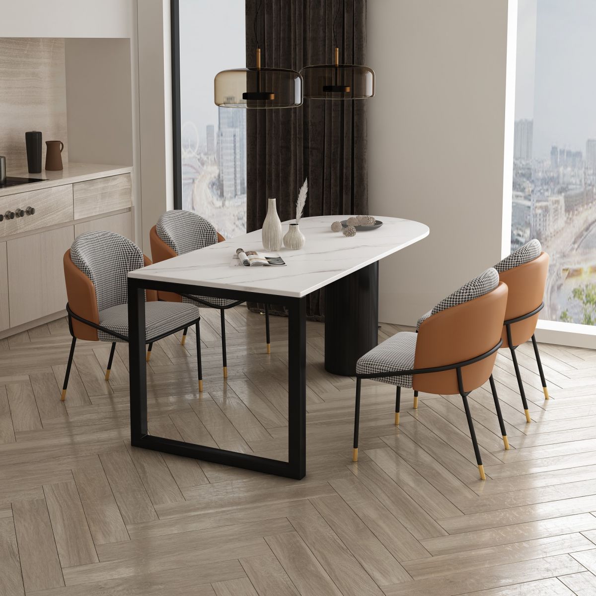 Modern Style Dining Table White Home Use Dining Table with Double Pedestal Base Clearhalo ' dining_table' 'Dining Tables & Seating' 'Dining Tables' 'furn' 'furn_dining_table' 'Furniture' 'furniture_dining_table' 'Kitchen & Dining Furniture' 'kitchen&dining_furn' 'kitchen' 'kitchen_dining_table' 1200x1200_a91bd28a-bf91-4843-bc81-8d5899bd2a5c