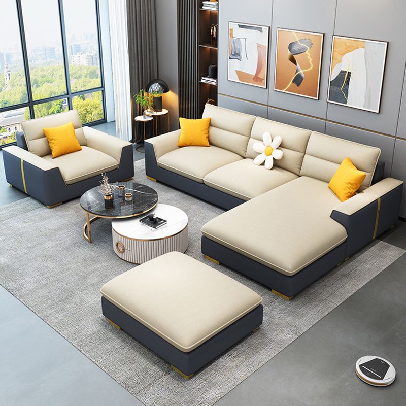 Contemporary Faux Leather Square Arm Sofa with Bolster Pillows for Living Room Clearhalo 'furn' 'furn_sectionals' 'Furniture' 'furniture_sectionals' 'kitchen' 'kitchen_sectionals' 'Living Room Furniture' 'Sectionals' 1200x1200_a91c9a23-508e-4e23-9f60-459d5fdc2f49