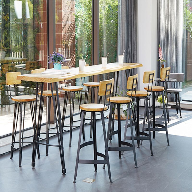 Mesa moderna de altura de barra, mesa de Pub Bistro con tapa de madera maciza y patas de metal