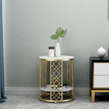 21.6" Tall Modern Round Slate Top Side Table Iron Frame End Table with Shelf